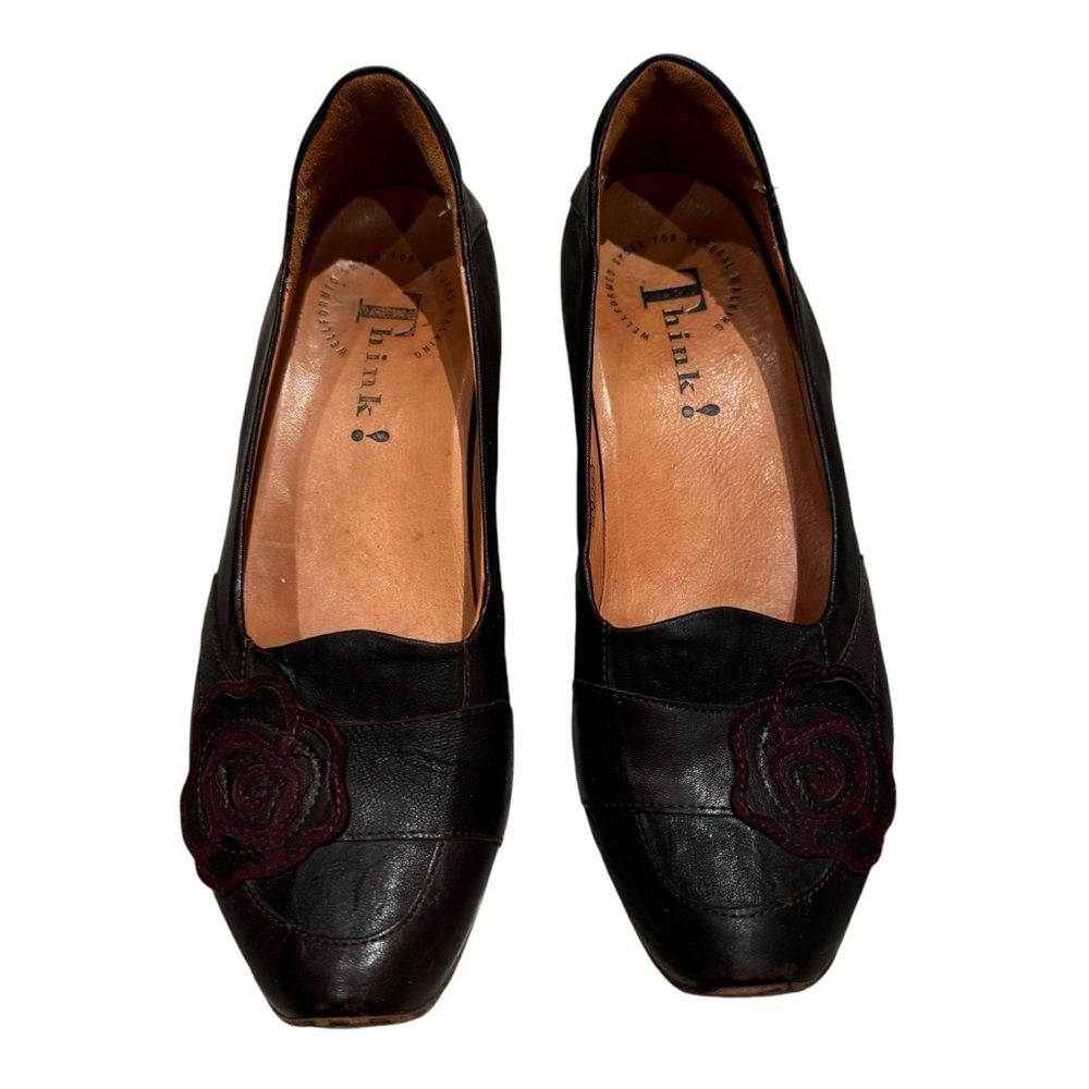 Think! Women's Handmade Leather Shoes,  Size 38 US 7.5 Rose detail Deep Purple